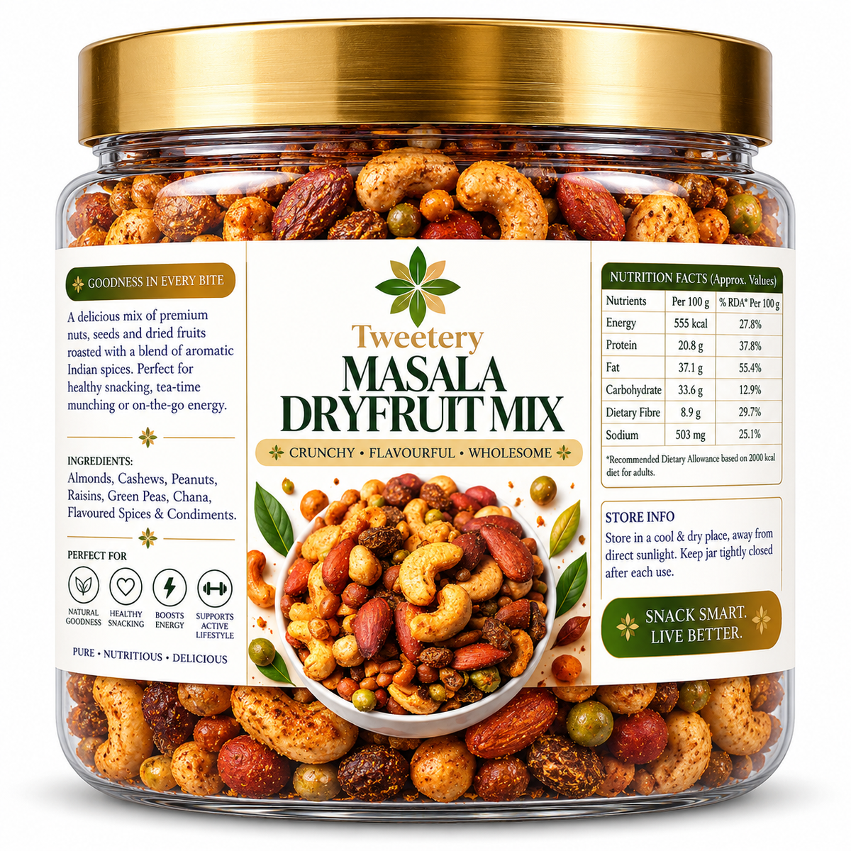 Masala Dryfruits Mix | Spicy & Crunchy Nuts, Seeds & Dried Fruits | Tweetery Nuts