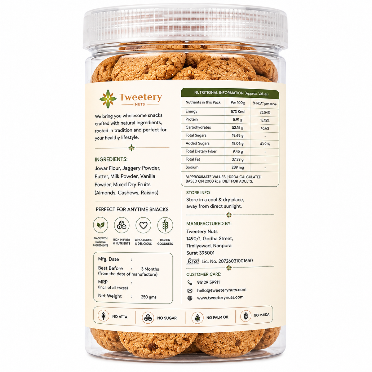 Jaggery Oats Cookies | Oats Cookies with Jaggery, Almonds & Cashews | Tweetery Nuts