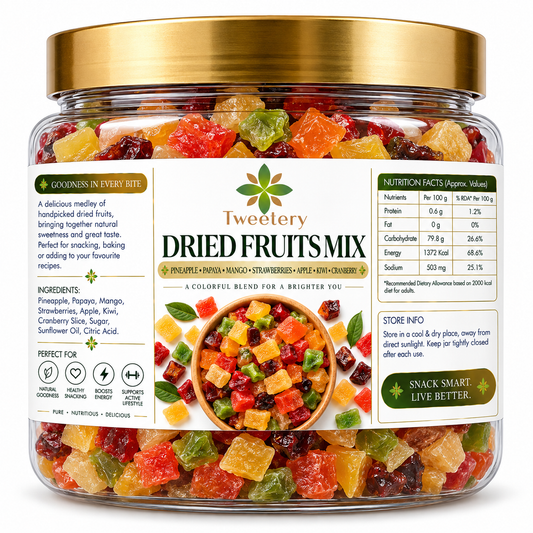 Dried Fruits Mix | Pineapple, Papaya, Mango, Strawberry, Apple, Kiwi & Cranberry | Tweetery Nuts